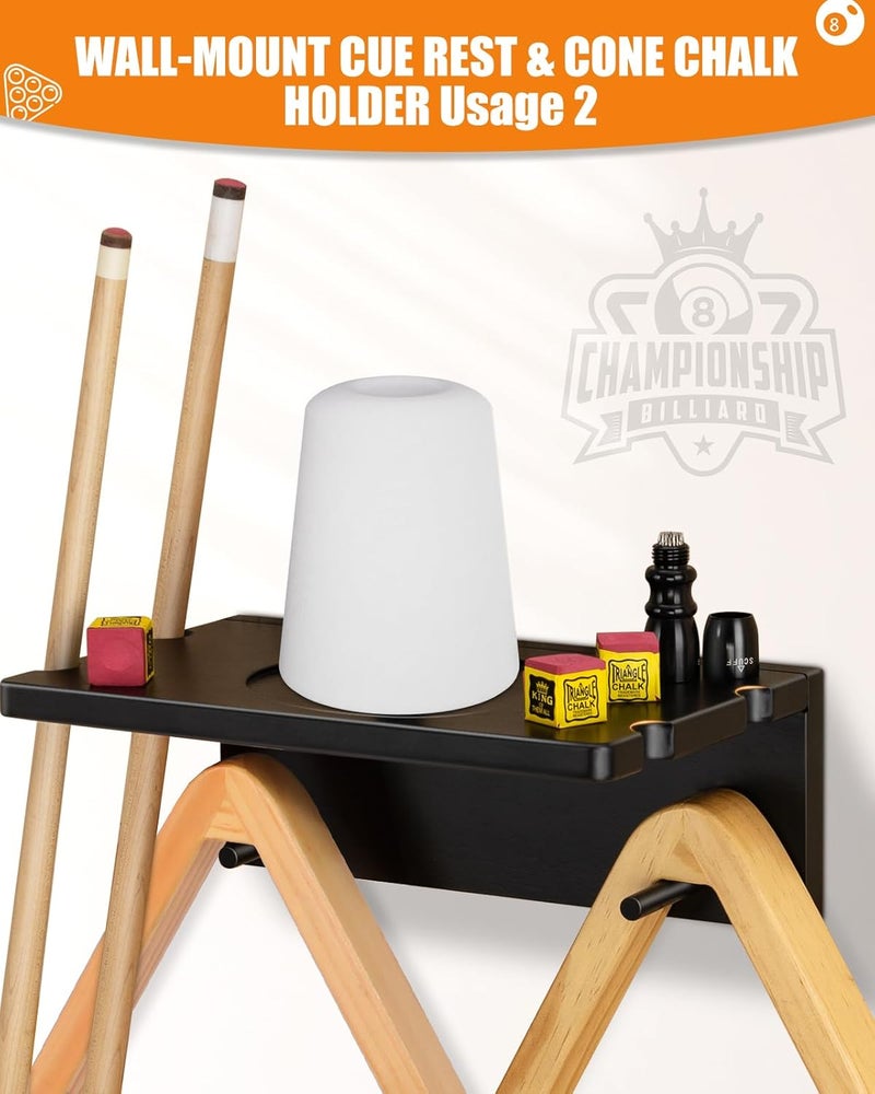 EXTCCT Wall Mounted Cue Holder - Hardwood Billiard Cue Rest and Drink Holder with Chalk Holder 11 x 6.3 x 4.1 Inches (Black) - Image 5